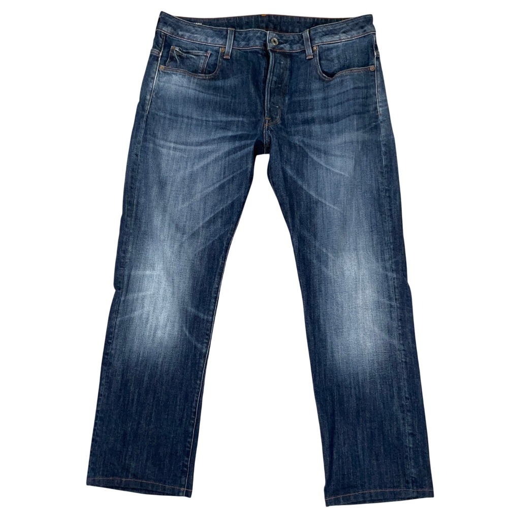 G-Star RAW 3301 Jeans Mens 36 Dark Blue Straight Leg Urban Rugged Casual Denim